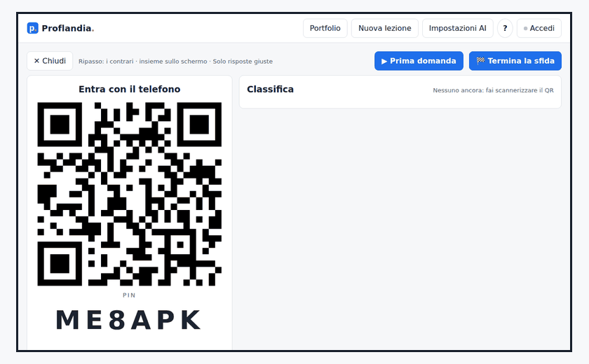 La sfida in classe: QR sullo schermo, risposte dal telefono, classifica